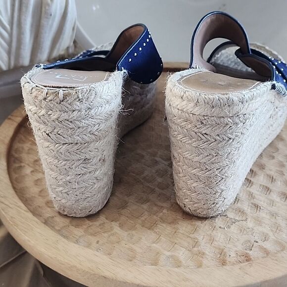 Mark Fisher Ltd Dark Navy 'Angelina' Blue Suede Espadrille Wedge 7.5 Silver Stud - Picture 7 of 10